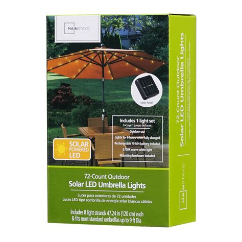 Mainstays 72 Count Solar Powered Warm White Led Patio Umbrella Lights