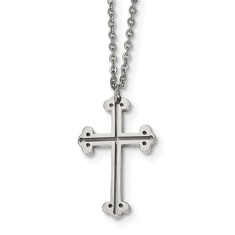 Stainless Steel Polished Religious Faith Cross Necklace 18 Inch Jewelry