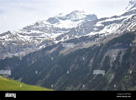 Stunning Mountain Panorama View At Klausenpass In Switzerland Stock