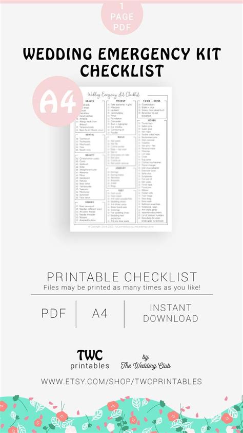 Bridal Emergency Kit List Printable Printable Word Searches