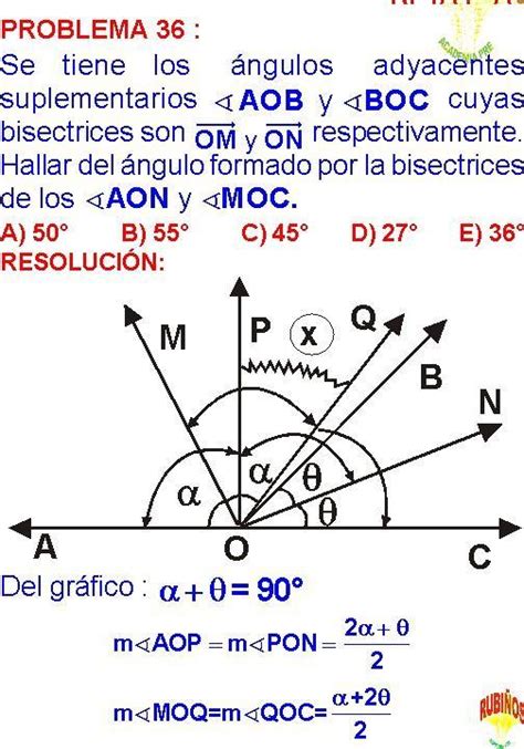 Se tienen ángulos adyacentes AOB y BOC cuyas bisectrices son OM y ON