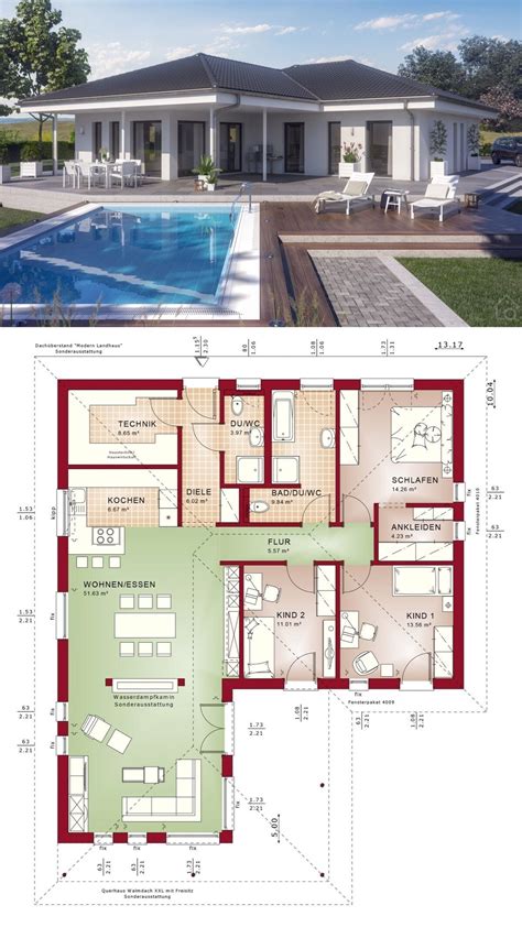 Bungalow Haus Modern Mit Walmdach Architektur Grundriss Rechteckig Mit