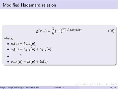 Lecture 15 DCT Walsh And Hadamard Transform PPT