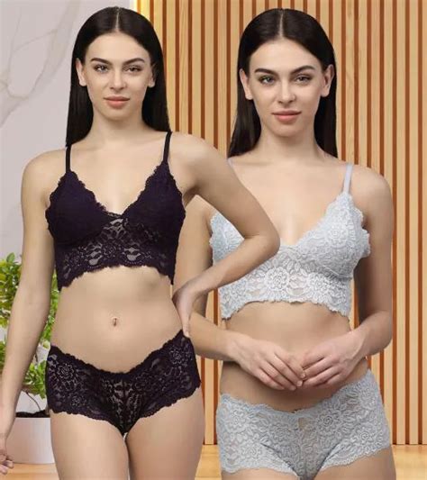 Buy Samvar Women S Blue Grey Net Bra Panty Set For Lingerie Set Undergarments Nightwear Hot