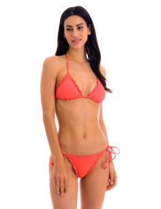 Slip Bikini Sgambato Rosa Corallo Testurizzato Goffrato Bottom Dots