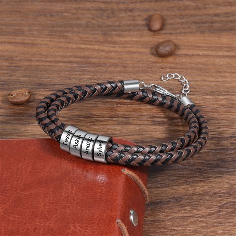 Bracelet Cuir Tress Pr Nom Personnalis Homme