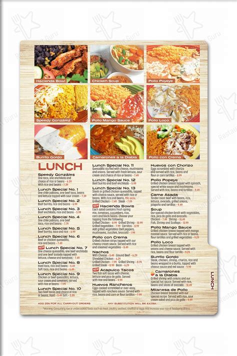 Menu At La Hacienda Mexican Restaurant Greensboro Bridford Pkwy