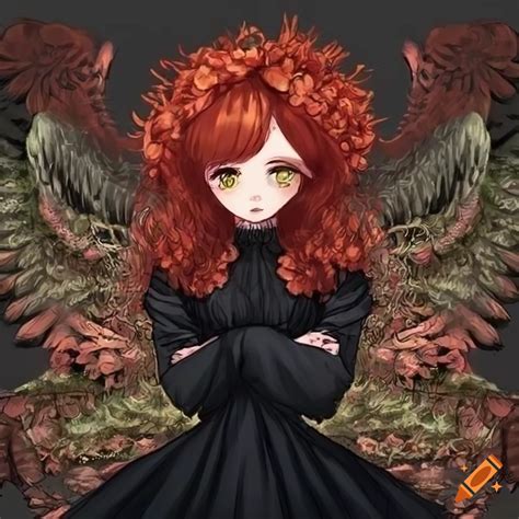 Manga Style Artwork Of A Red Haired Girl With Bird Wings On Craiyon