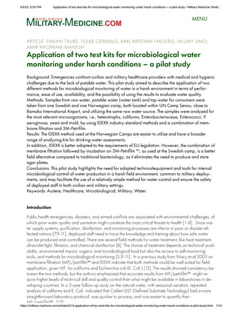 PDF Application Of Two Test Kits For Microbiological Water Monitoring