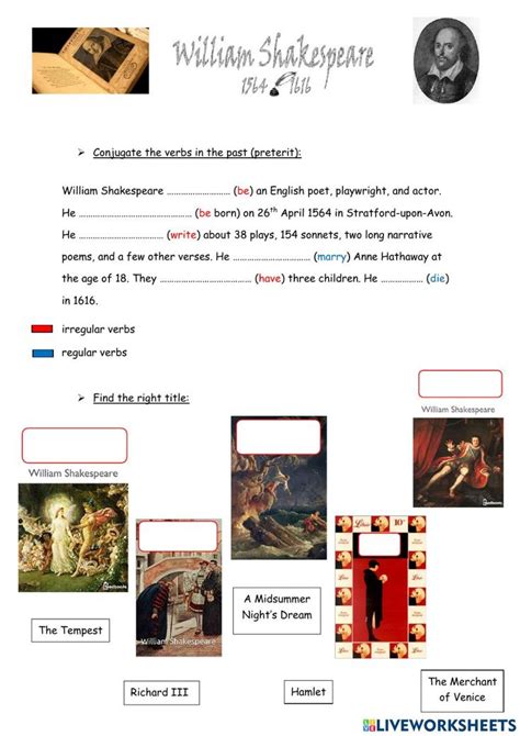 The Worksheet For William Shakespeare S Play Which Includes Pictures