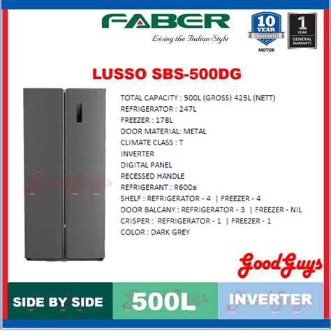 Faber Lusso Sbs Dg L Side By Side Inverter Refrigerator L