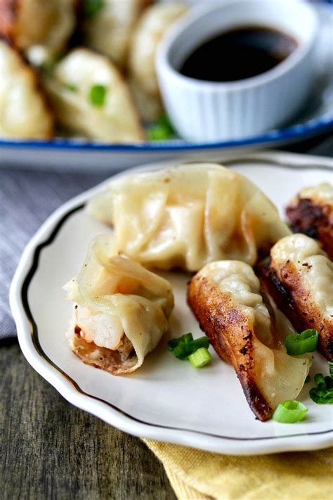 Chinese Shrimp And Pork Pot Stickers With Soy Vinegar Dipping Sauce Dim