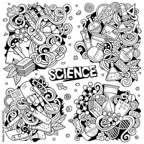 Science cartoon vector doodle designs set. Stock Vector | Adobe Stock