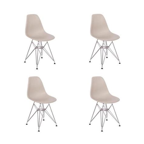Kit 4 Cadeiras Charles Eames Eiffel Base Metal Design Nude MadeiraMadeira