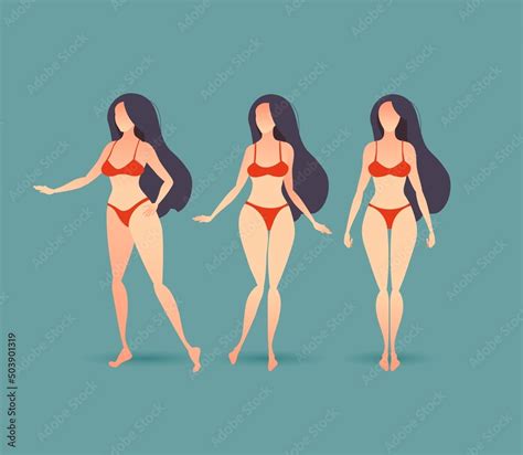 Beautiful Girl With Lush Hair In A Red Bikini Three Poses Vector Stock Vector Adobe Stock
