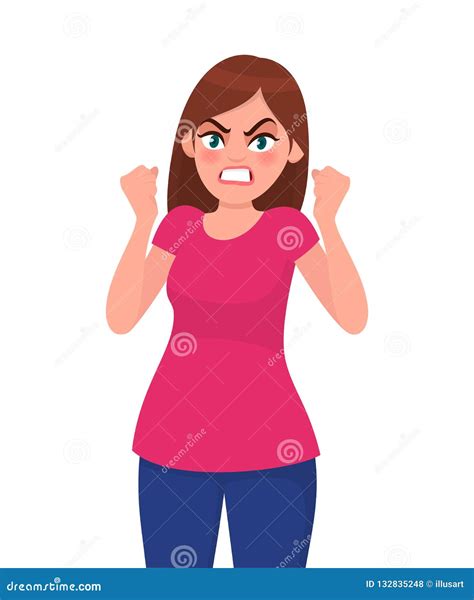 Angry Woman Is Screaming And Raising Her Fists Up Furious Angry Woman