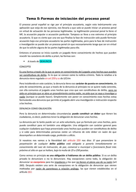 Iniciación del proceso penal Tema 5 Formas de iniciación del proceso