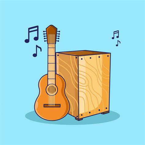 guitarra acústico música con cajón vector icono ilustración plano