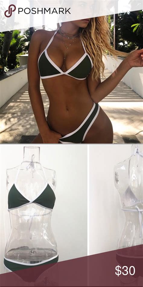 Kyra Olive Green With White Pc Bikini Set New Olive Green With