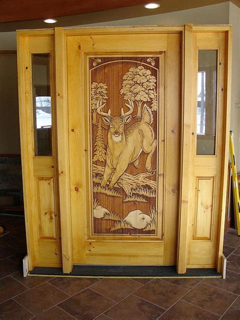 Carved Deer Wooden Door