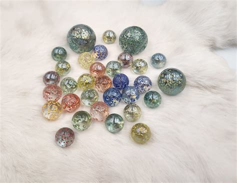 Lot Of 34 Vintage Speckled Marbles Clear Rainbow Confetti Marbles