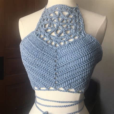 Flower Of Life Denim Blue Medium Crochet Etsy Crochet Crochet Top