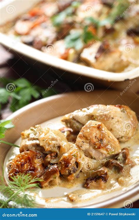 Chicken with mushrooms stock image. Image of green, flavor - 2159647