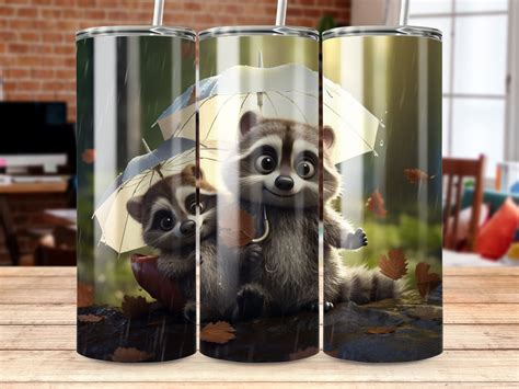 Cute Baby Raccoons 20 Oz Skinny Tumbler Sublimation Design Straight