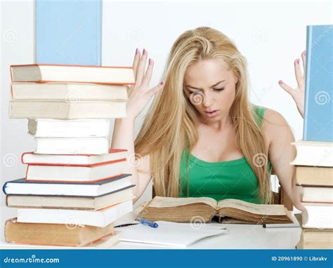 Beautiful Blonde Studying For An Examination Stock Photo Image Of Casual Person 20961890