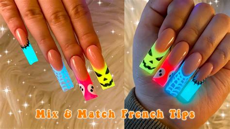 MIX MATCH HALLOWEEN FRENCH TIP NAILS GLOW IN THE DARK POLYGEL