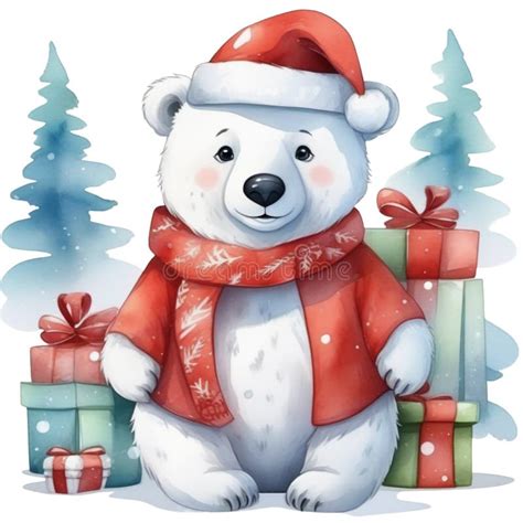 A Cute Polar Bear Wearing Santa Claus Stock Photo Image Of Xmas