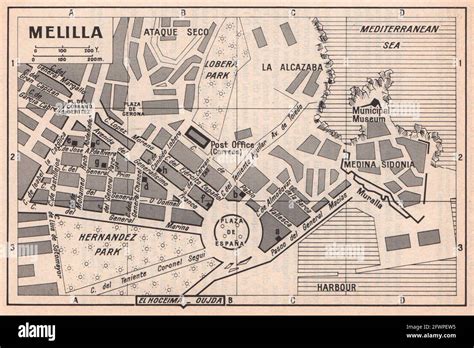 Melilla vintage town city tourist plan. Spain / Morocco 1966 old ...