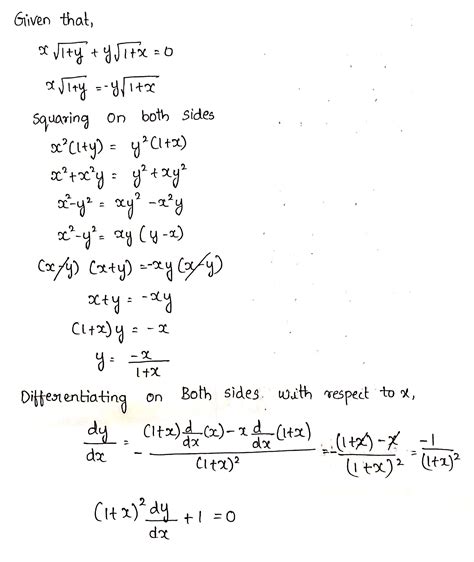 If X Sqrt Y Y Sqrt X Then Prove That X Dfrac Dy Dx