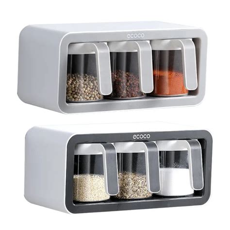 Cups Wall Mount Spice Rack Organizer Accessory Boxes Sugar Bowl Salt