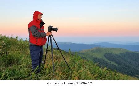 Traveller Looking Nature High Mountain Spotting Stock Photo