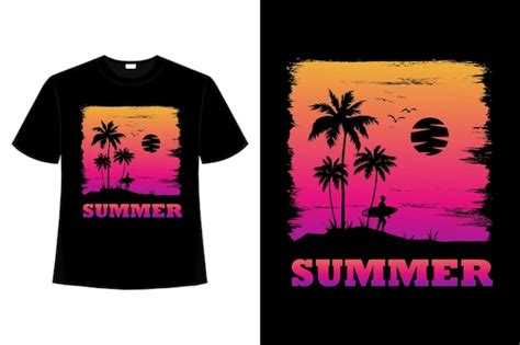 Premium Vector T Shirt Design Of Summer Surf Sunset Beautiful Sky In