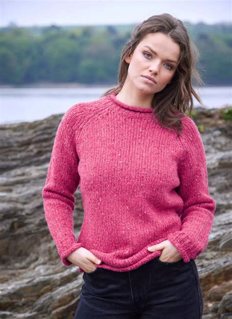 Donegal Roll Neck Sweater In Pink Blarney