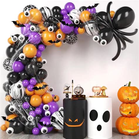 175pcs Halloween Balloon Arch Kit Diy Hallowen Party Supplies With Black Purple