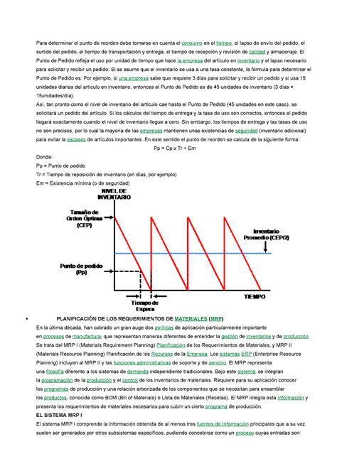 Para determinar el punto de reorden debe tomarse en cuenta el - El