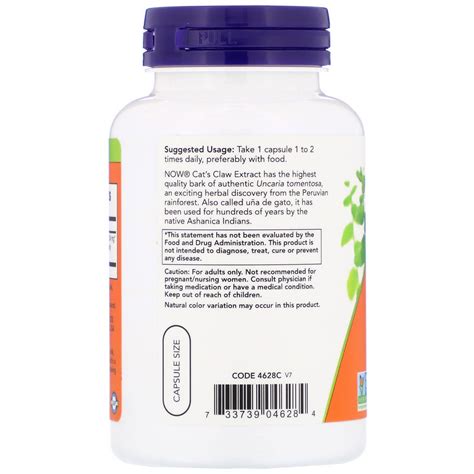 NOW Cat's Claw Extract, Кошачий Коготь Экстракт 334 мг - 120 капсул ...