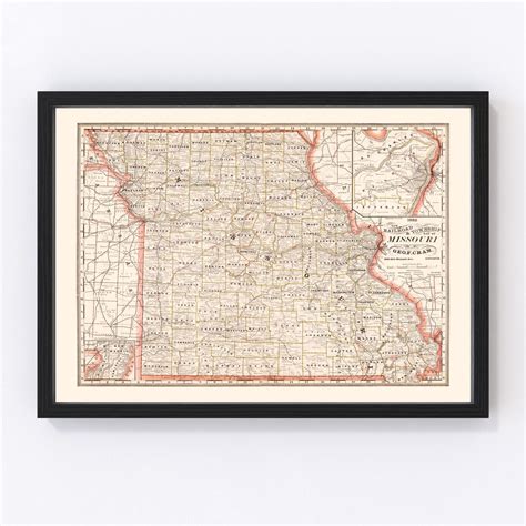 Vintage Railroad Map Of Missouri 1882 By Ted S Vintage Art