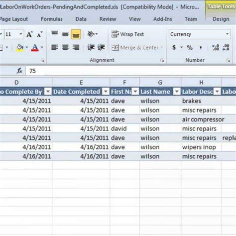 Labor Tracking Spreadsheet with regard to Tatems Maintenance Software Spreadsheet Labor Work ...