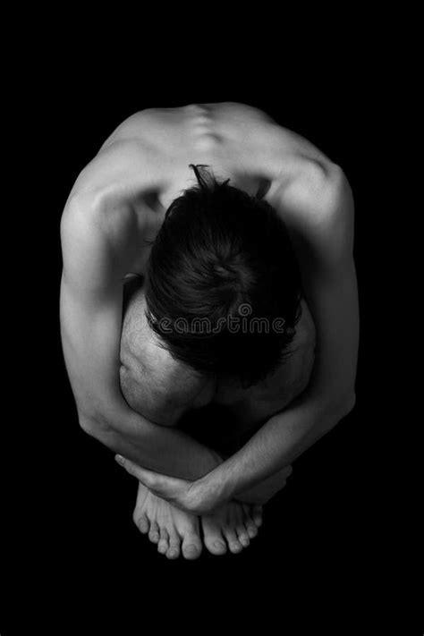 Naked Man On Black Background Stock Image Image Of Embracing Skin 12040583