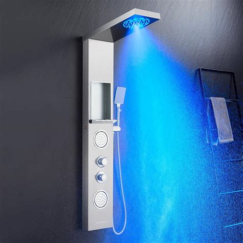 Popfly Shower Panel With Shelf Led Shower Tower With Mist Rainfall