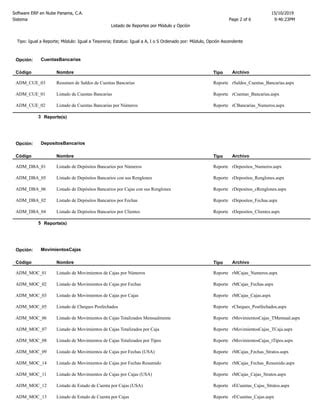 Listado De Reportes Del Modulo De Tesorer A De Efactory Software Erp En