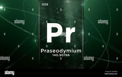 Praseodymium (Pr) symbol chemical element of the periodic table, 3D animation on atom design ...