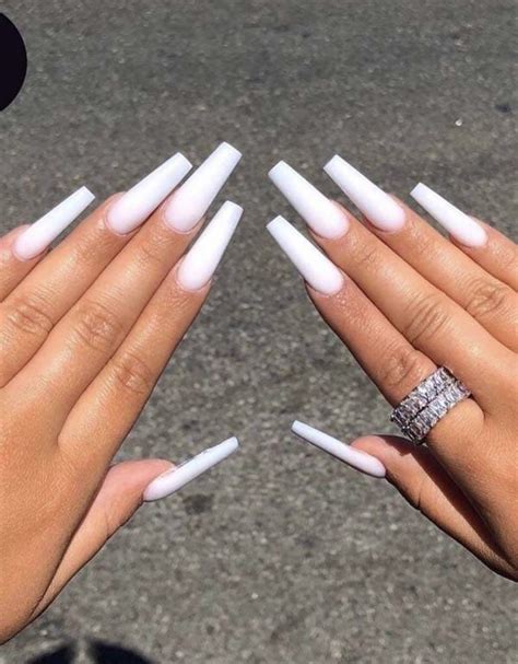 Long White Nails White Coffin Nails White Acrylic Nails Long Square