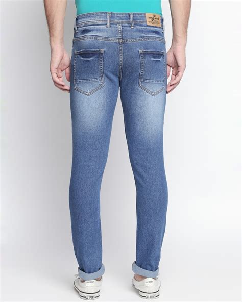 Buy Mens Blue Slim Fit Faded Jeans For Men Blue Online At Bewakoof