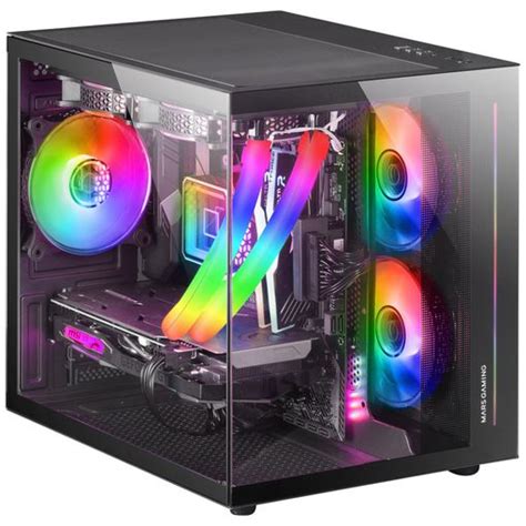 Minitorre Gaming Custom Negra Mars Gaming Mc view Microatx 90º Cristal