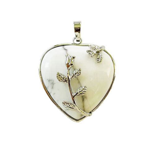 Pendentif Howlite Coeur Fleuri Mineraux Fr